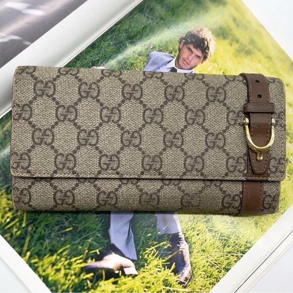 Authentic Gucci GG Supreme PVC Leather Beige Long Wallet W/Dustbag - Picture 2 of 14